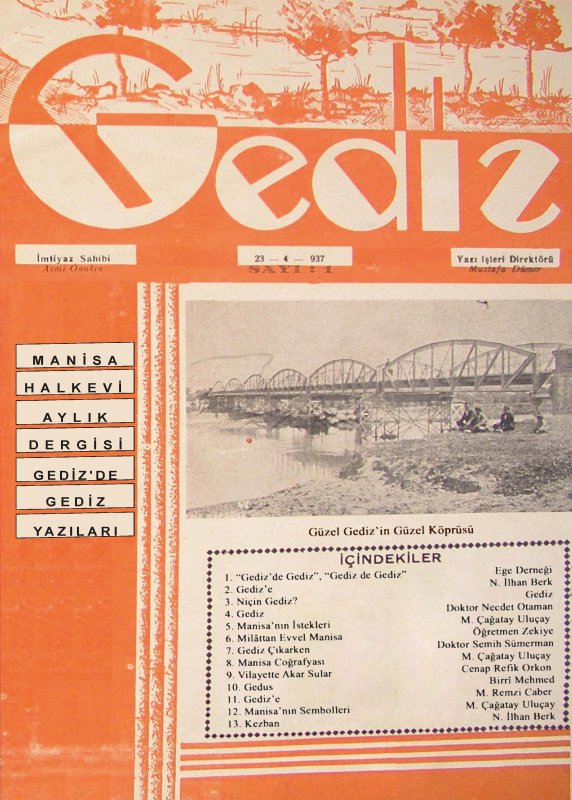 Gediz dergisi kapağı ve Gediz yazıları